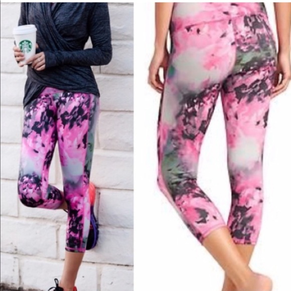 ATHLETA Chaturanga Bloom Floral Rose Leggings Pink Grey Small - Picture 15 of 15